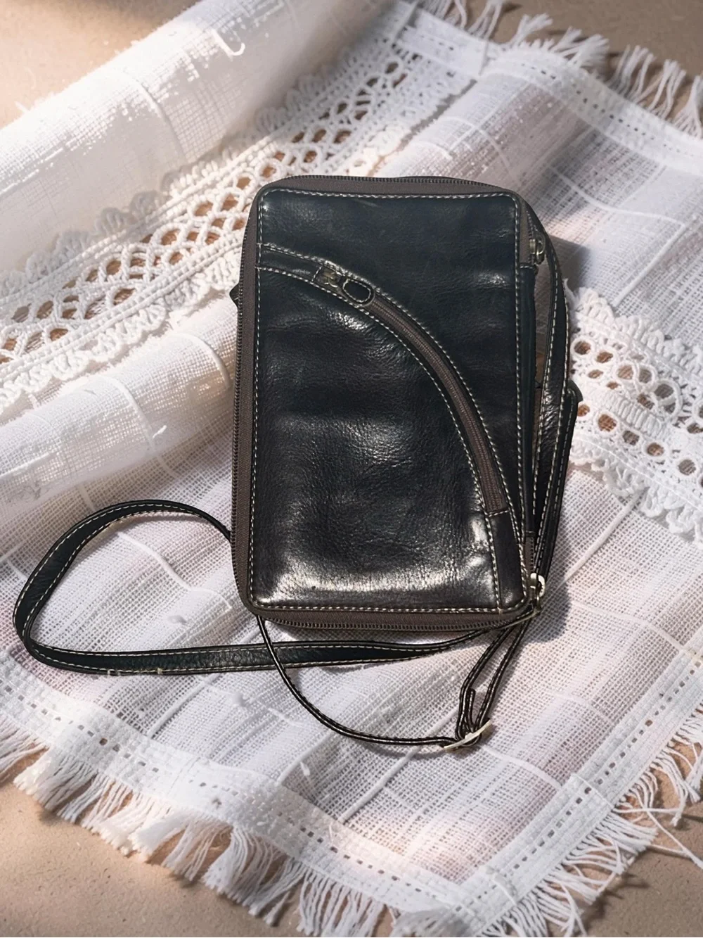 Derek Alexander Crossbody Handbag Dk Brown Leather Top Zip Organizer